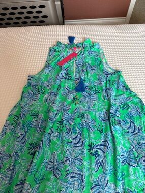 Lilly Pulitzer Green and Blue Tropical Tie-Neck Dress